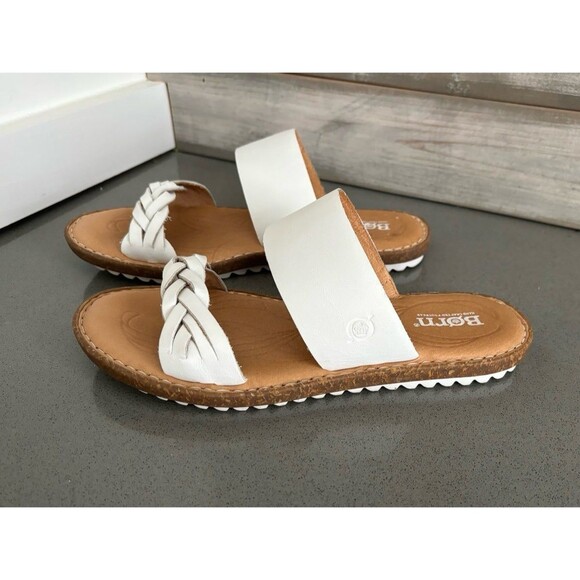 BORN MORENA WHITE LEATHER SLIDES SANDALS SZ 7M BRAIDED SLIP ON CASUAL RETAIL $99 - Picture 4 of 12